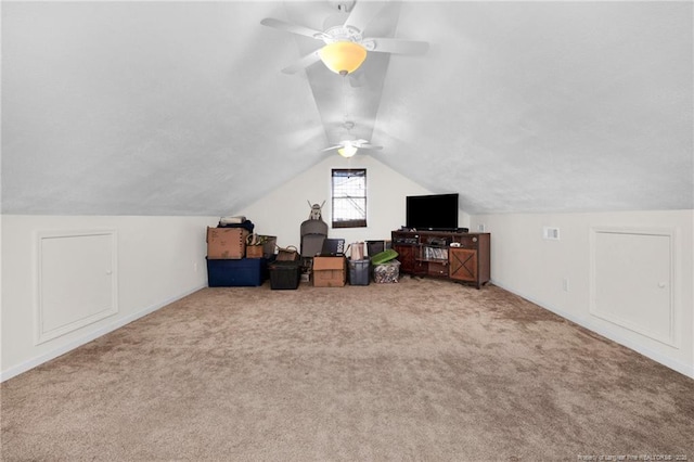 58 Bayleaf Ln, Sanford, NC 27332 - additional living space with lofted ceiling, ceiling fan, and carpet flooring
