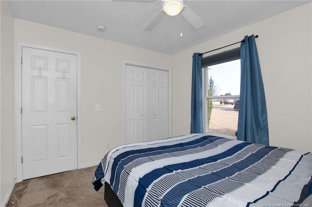 58 Bayleaf Ln, Sanford, NC 27332 - carpeted bedroom with baseboards, a closet, and ceiling fan