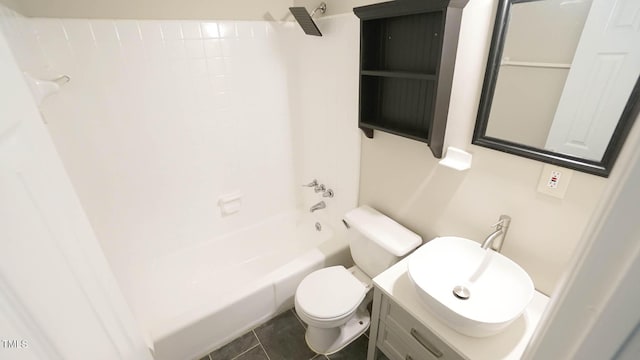 full bathroom with bathing tub / shower combination, tile patterned flooring, vanity, and toilet