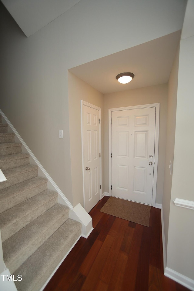 entryway with dark wood-type flooring