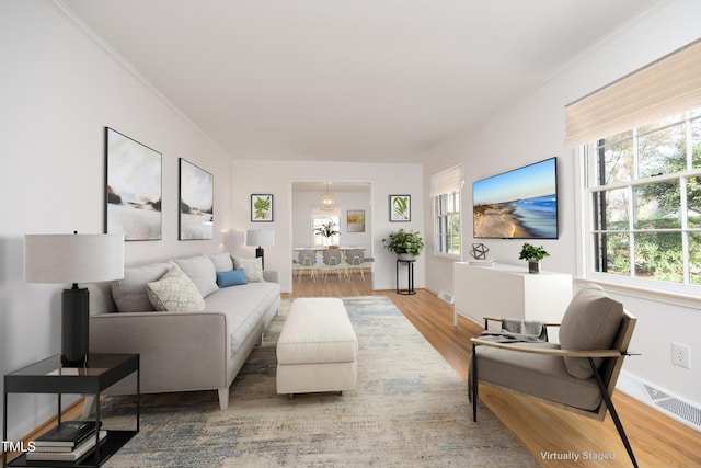 living room with hardwood / wood-style floors