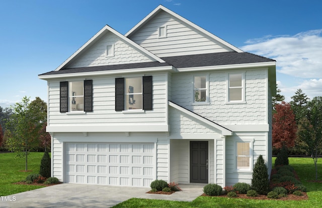 view of front facade featuring a front yard and a garage