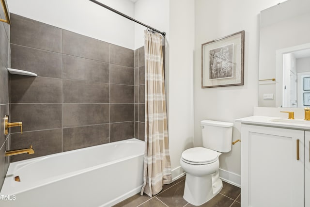 full bathroom with vanity, toilet, tile patterned flooring, and shower / bath combo with shower curtain