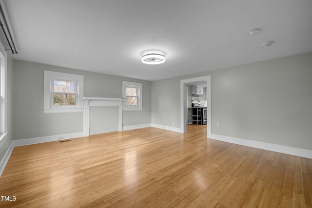 unfurnished living room featuring light hardwood / wood-style flooring