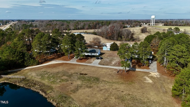 drone / aerial view with a rural view and a water view