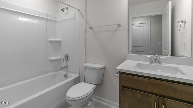 full bathroom with vanity, shower / bath combination, and toilet