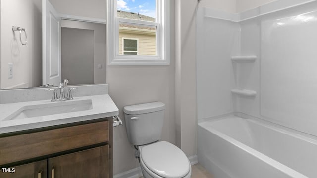 full bathroom featuring vanity, toilet, and shower / washtub combination