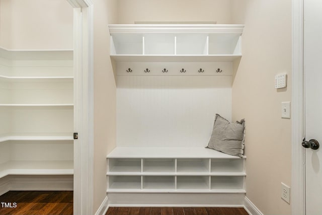 mudroom with dark hardwood / wood-style floors