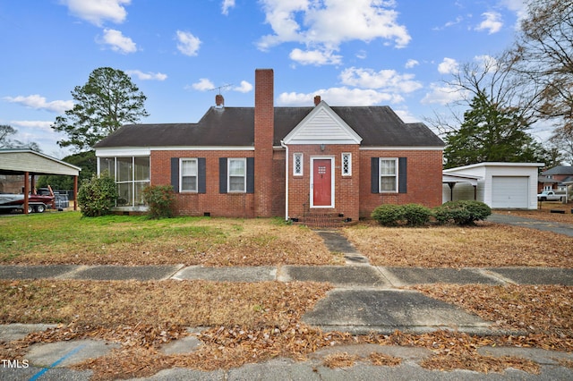 bungalow featuring a front yard and a carport