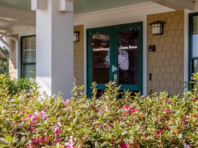 view of exterior entry with french doors