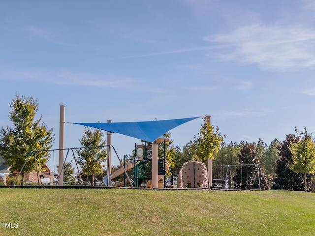 community jungle gym with a yard