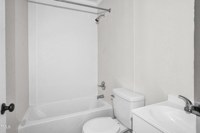 full bathroom with vanity, toilet, and washtub / shower combination