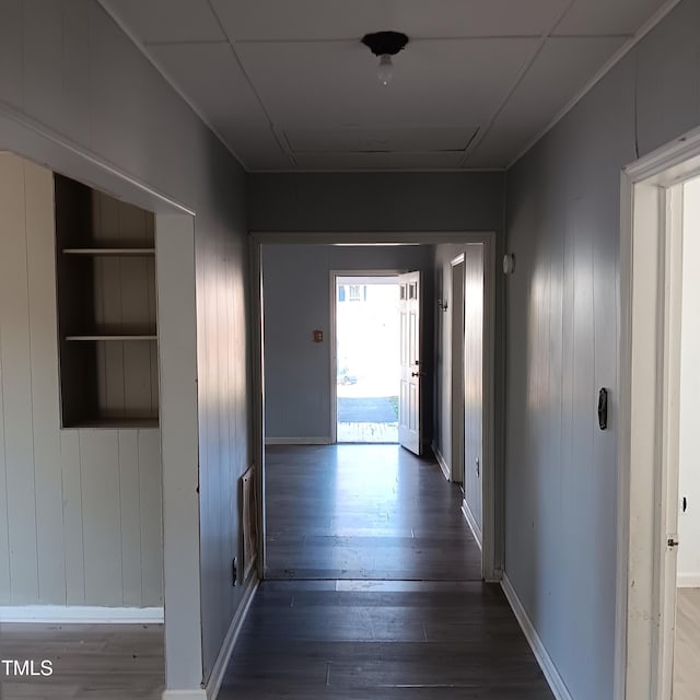 hall featuring dark wood-type flooring