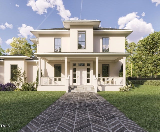 view of front of home featuring a porch and a front yard