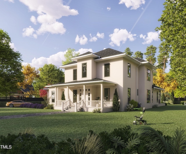 view of front of home with a front lawn and a porch