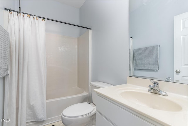 full bathroom featuring vanity, toilet, and shower / tub combo