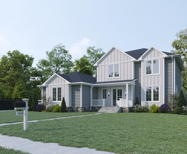 view of front of house with a front lawn and a porch