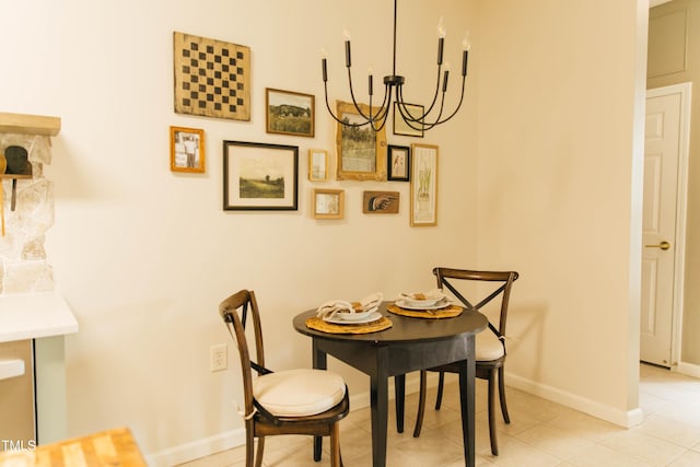 dining area featuring a chandelier