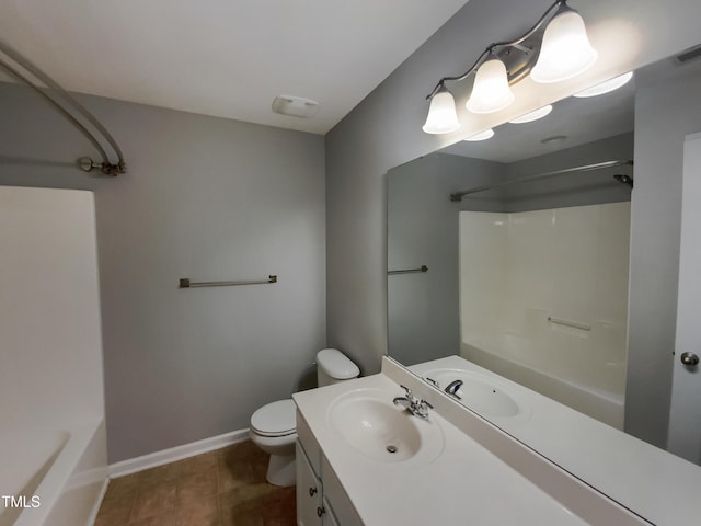 full bathroom with tile patterned floors, vanity, shower / bath combination, and toilet