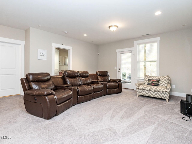 view of carpeted home theater room