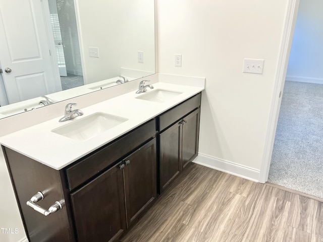 bathroom with vanity and wood-type flooring