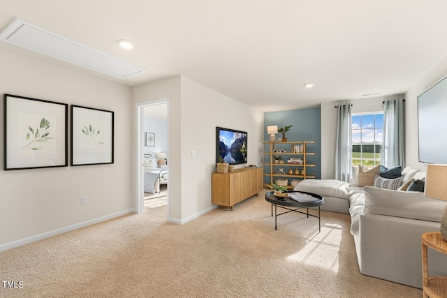 living room with light carpet