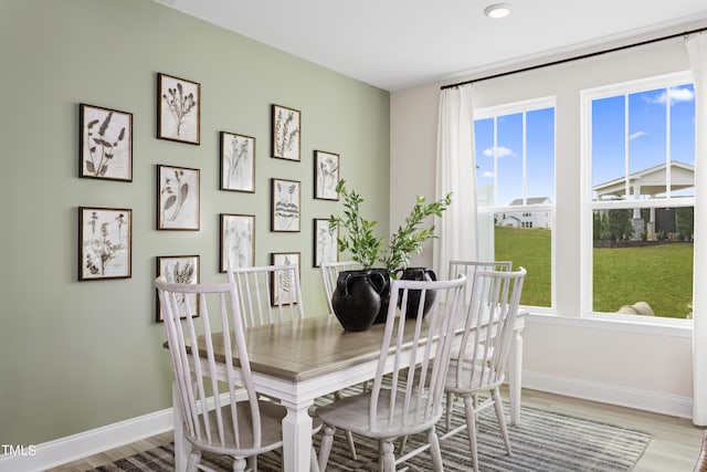 dining space featuring wood-type flooring