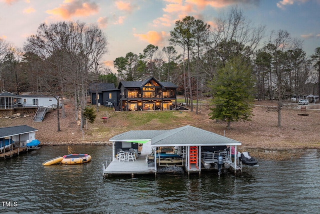 dock area featuring a water view