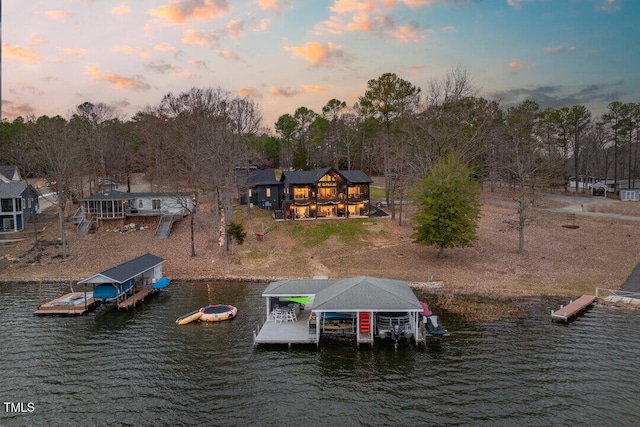 view of dock with a water view