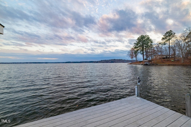 view of dock with a water view