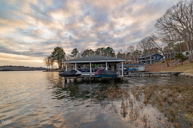 dock area featuring a water view