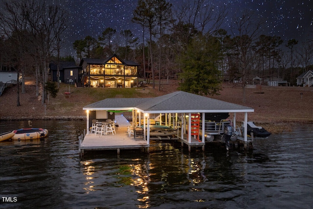 view of dock featuring a water view