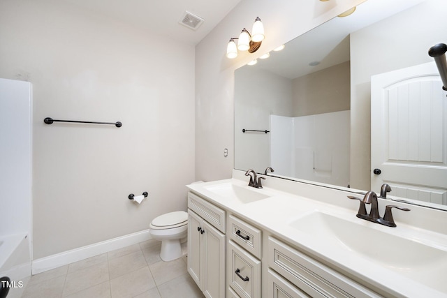 full bathroom featuring toilet, visible vents, a sink, and tile patterned floors