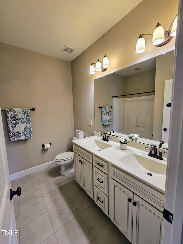 full bathroom featuring a sink, tile patterned flooring, toilet, and visible vents