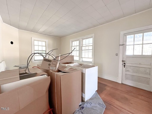 washroom featuring hardwood / wood-style flooring, a wealth of natural light, and ornamental molding