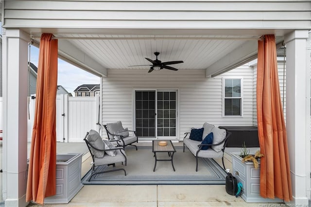 view of patio featuring ceiling fan