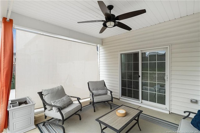 view of patio featuring ceiling fan