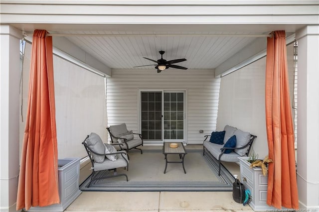 view of patio featuring ceiling fan and outdoor lounge area