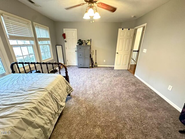 bedroom with carpet flooring and ceiling fan