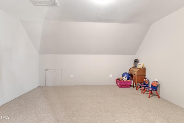 playroom with vaulted ceiling