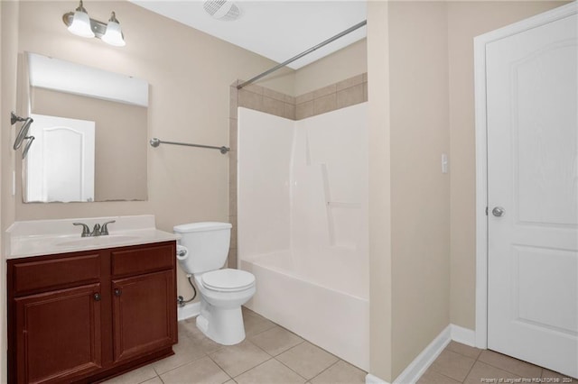 full bathroom with tile patterned floors, vanity, bathtub / shower combination, and toilet