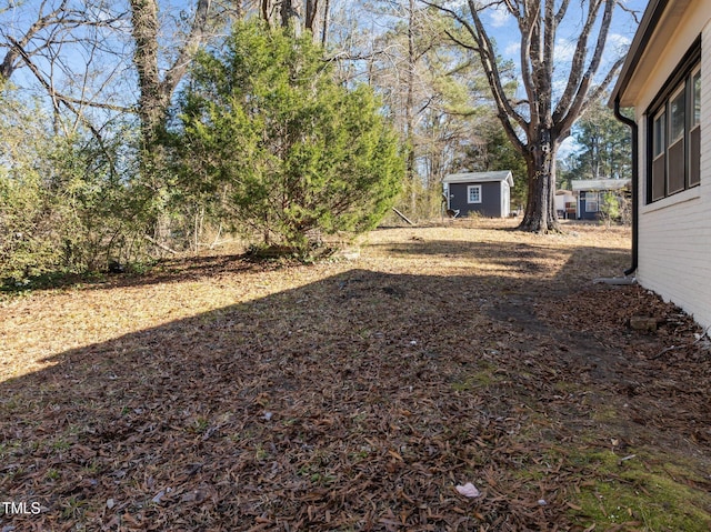 view of yard with a storage unit