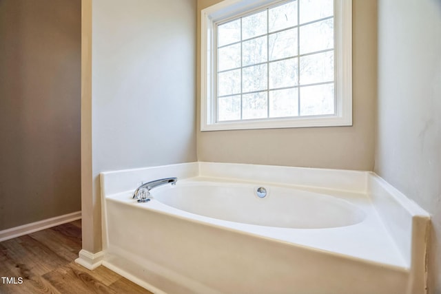 bathroom featuring hardwood / wood-style flooring and a bathing tub