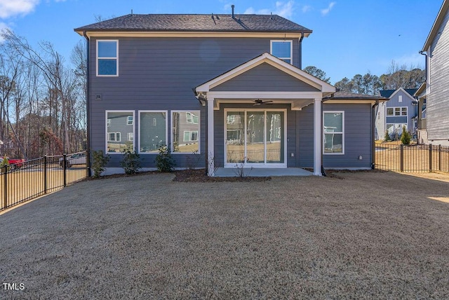 back of house featuring ceiling fan