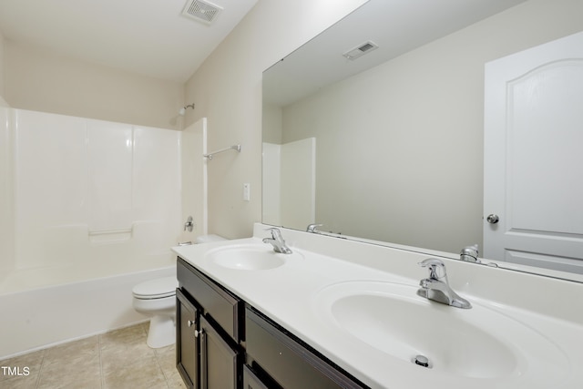 full bathroom with vanity, shower / bath combination, and toilet