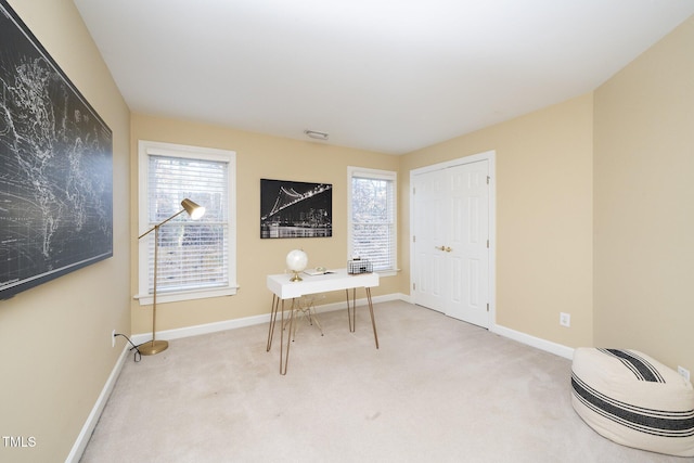 view of carpeted home office