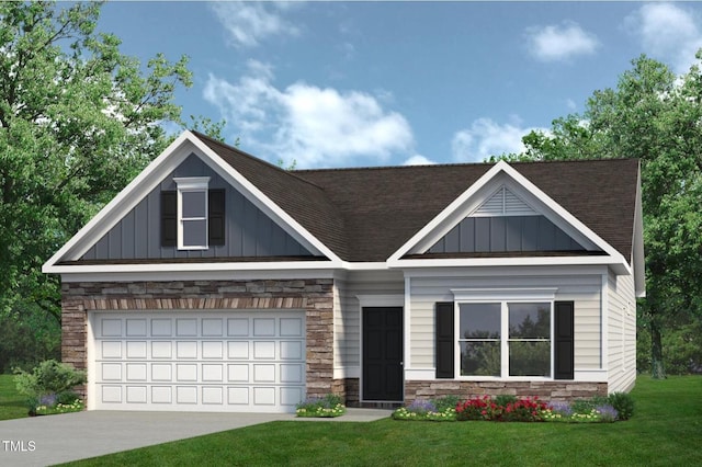 craftsman house featuring a garage and a front yard