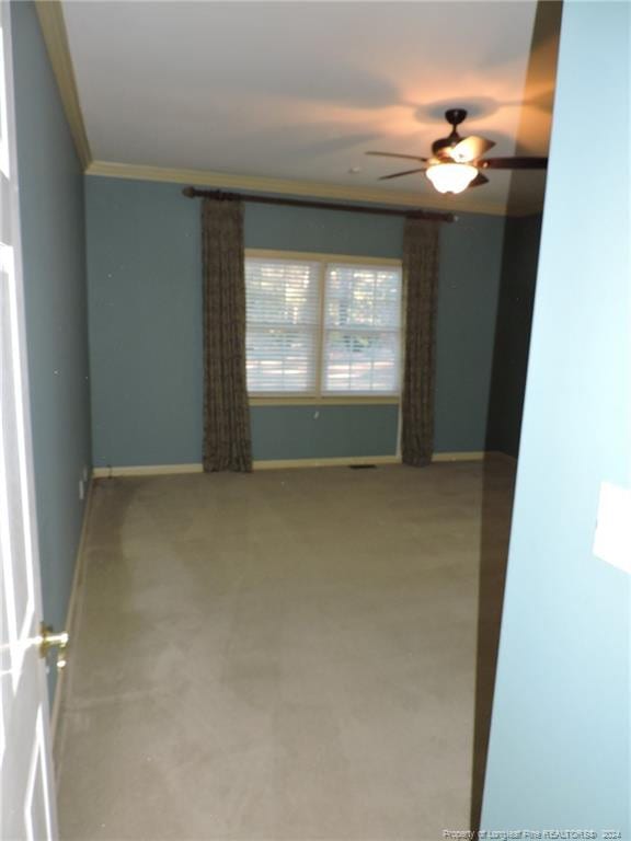 spare room featuring ceiling fan and ornamental molding