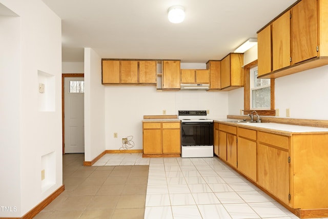 540 Patterson Dr, Chapel Hill, NC 27516 - kitchen with light countertops, white electric range, a wealth of natural light, and a sink
