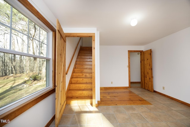540 Patterson Dr, Chapel Hill, NC 27516 - stairway with tile patterned floors and baseboards